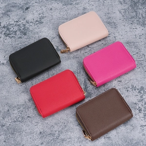 Multi-color litchi grain faux leather wallet with zipper and large capacity for cards