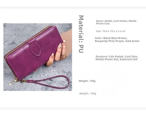 Dimensions et structure interne de ce grand portefeuille violet en similicuir pour femme