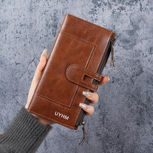 Portefeuille Long Femme Cuir PU Emplacements Cartes Multiples Fermeture Éclair Pression Grande Capacité Mode Vintage Sac Téléphone