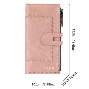 Portefeuille long femme en similicuir rose nude avec mesures en pouces et cm