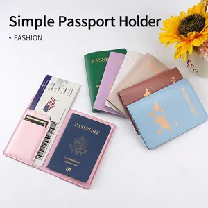 Minimalist PU leather passport holder cover set in multiple colors with card slots