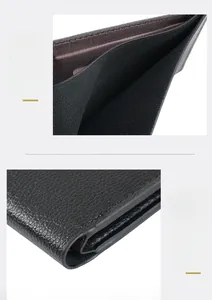 Close-up of the black lychee pattern leather wallet with double bills compartment details