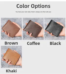 Short bifold men's wallet in four classic colors with lychee textured leather finish