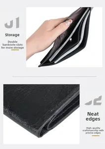 Detail of men's leather wallet showing dual bill compartments and precise edge painting