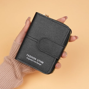Women Short PU Leather Wallet Small Litchi Texture Multi-functional Zipper Card Holder Coin Purse Buckle Ladies Pocket Money Bag