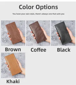 Schlanke lange Herrenbrieftaschen aus Leder in Braun, Kaffee, Schwarz und Khaki