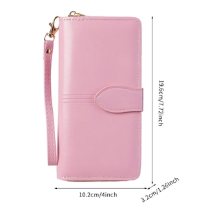 Portefeuille femme vintage rose en cuir huilé avec fermeture éclair et dimensions