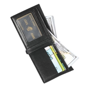 Classic black bifold PU leather wallet for men with multi-card slots and large capacity