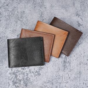 Short bifold men's wallets in four colors with premium lychee grain texture leather