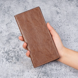 Men Long Wallet PU Leather Ultra Thin Multi Card Slots Retro Business Style Solid Color Simple Bi-Fold Purse Handheld Clutch Bag