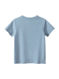 Back view of light blue short sleeve cotton t-shirt for kids with soft knit fabric