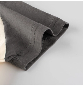 Detail of color-block T-shirt sleeve with high-quality double-needle stitching and soft cotton