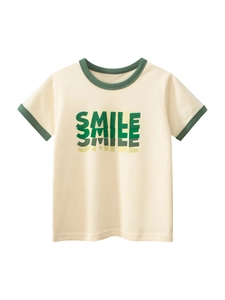 T-Shirt en Coton à Manches Courtes pour Enfants Garçons Filles avec Impression de Lettres Smile et Bordure Contrastée Vêtements d'Été Décontractés pour Tout-petits