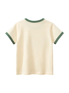 T-shirt en coton pour enfants crème et vert foncé avec imprimé lettres classique