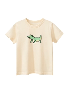 Maglietta a Maniche Corte da Ragazzo in 100% Cotone Estiva Stampa Coccodrillo Pixel Casual Comoda Girocollo per Bambini