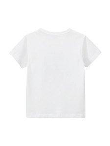 Vue arrière d'un t-shirt blanc en coton à manches courtes pour filles avec col rond classique
