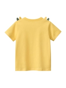 Kids bright yellow short sleeve cotton T-shirt with cartoon 3D ear decorations