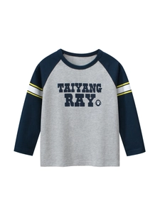 Boys Raglan Long Sleeve T-Shirt 100% Cotton Crew Neck Contrast Color Cartoon Monkey Print Toddler Kids Spring Autumn Top