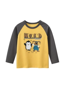 Boys Long Sleeve T-Shirt Cotton Raglan Contrast Color Cartoon Animal Print Cute Casual Round Neck Top For Toddler