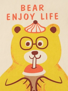 Kids long sleeve beige T-shirt featuring a cartoon bear and Bear Enjoy Life print