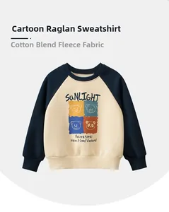 Close-up of kids cartoon sweatshirt featuring warm fleece cotton and bear print