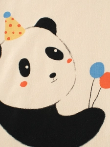 Kids long sleeve t-shirt with a cute cartoon panda print on cream knit cotton fabric