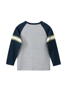 Classic raglan sleeve long sleeve kids t-shirt in grey and blue cotton jersey