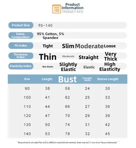 Size chart for kids cotton striped shirt showing length and chest measurements for ages 90-140