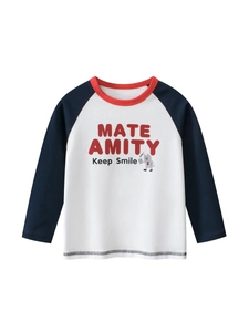 Camiseta de Manga Larga Raglán para Niños 100% Algodón Color de Contraste Cuello Redondo Impresión de Dibujos Animados Top Casual