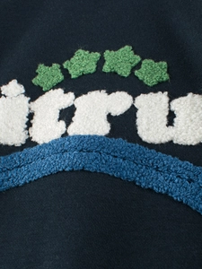 Kids navy knit sweatshirt featuring premium green star chenille embroidery detail