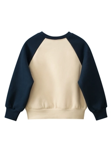 Kids long sleeve raglan sweatshirt with cream body and navy blue contrast sleeves