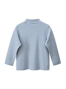 Toddler boy long sleeve striped knit undershirt with high neck in blue and white