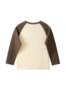Kids long sleeve raglan T-shirt in cream and dark brown contrast color cotton fabric