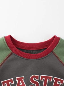 Kids color-block crewneck fleece sweatshirt with letter print and raglan sleeves