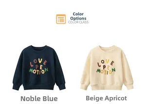 Détail des sweat-shirts LOVE MOTION pour enfants en bleu noble et beige en coton doux