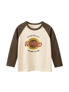 T-Shirt Manches Longues Garçon Coton Manches Raglan Imprimé Arc-En-Ciel Rétro Hauts Décontractés Col Rond Pour Enfants