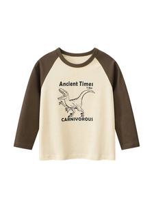 Boys Long Sleeve T-Shirt Cotton Raglan Sleeve Retro Dinosaur T-Rex Print Crew Neck Casual Toddler Top