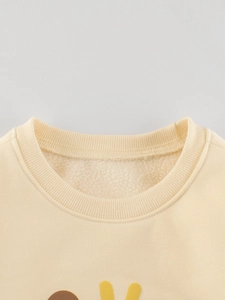 Sweat-shirt beige pour garçons avec doublure polaire chaude et col rond côtelé classique