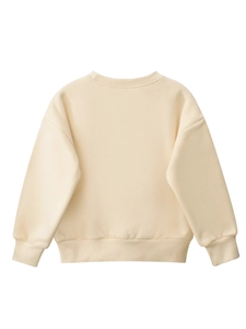 Sweat-shirt classique beige à manches longues pour garçons avec col rond et poignets côtelés