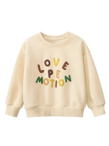 Sweatshirt enfant crème à manches longues avec imprimé LOVE PE MOTION et bords-côtes