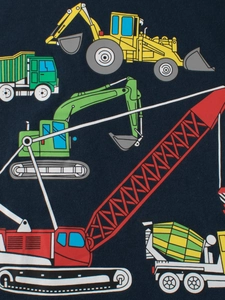 T-shirt bleu marine pour enfants avec imprimé dessin animé de pelleteuses et de camions