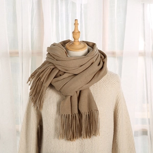 Sciarpa Invernale da Donna in Morbida Imitazione Cashmere Tinta Unita Scialle Caldo Spesso Con Nappe Scaldacollo Elegante