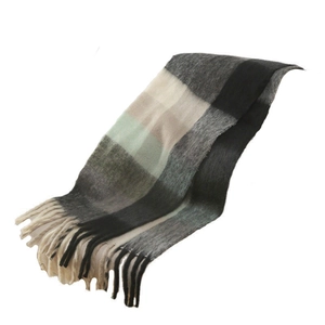 Colorful plaid mohair-style cashmere scarf with long tassels for autumn and winter warmth