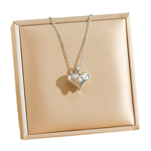 Elegant titanium steel heart pendant necklace with pearl and star engraving on satin box