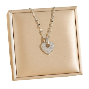 Vintage silver heart pendant necklace with full cubic zirconia stones in gift box