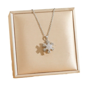 Rotating snowflake pendant necklace in silver stainless steel with sparkling crystals