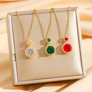 Vintage emerald and ruby zircon pendant necklaces in gold plated stainless steel