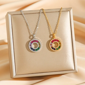 Rainbow gemstone donut necklace in 18K gold and silver plating with cubic zirconia