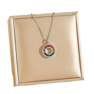 Rainbow gemstone donut necklace with 18K gold plating and pavé diamonds for women