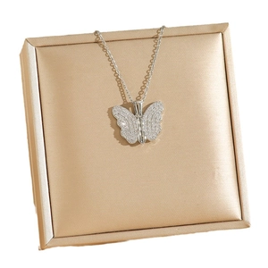 Turkish style openable butterfly necklace with pavé cubic zirconia on a gold satin box